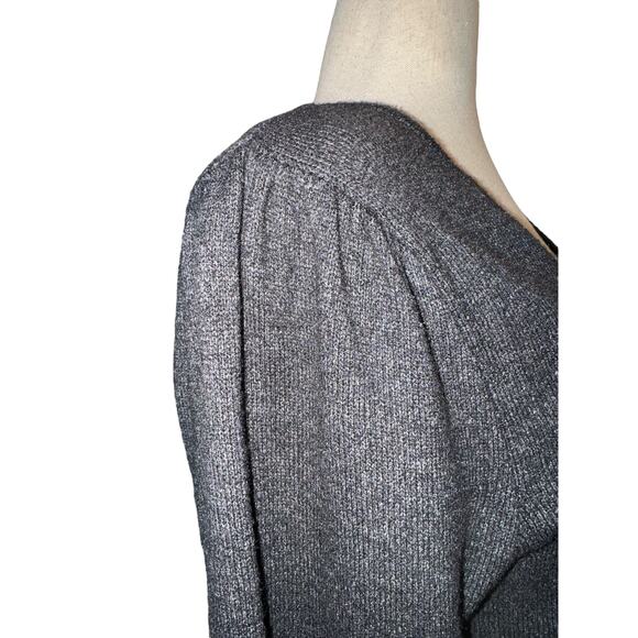 Laundry by Shelli Segal charcoal puff sleeve soft v-neck sweater sz Large - Picture 5 of 7